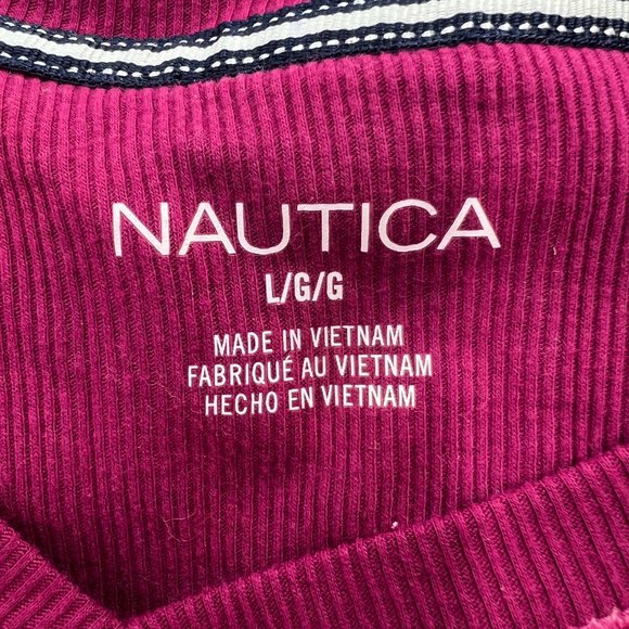 Nautica Womens V-Neck Pullover Patterned Cozy Fleece Pajama Top Purple Large NWT - Picture 5 of 6
